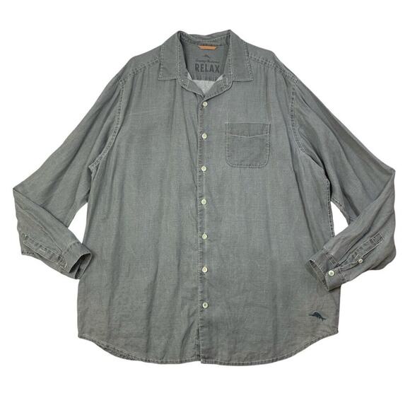 Tommy Bahama Shirt Mens XLT Tall Titanium Grey Linen Sea Glass Breezer Relax - Picture 1 of 10